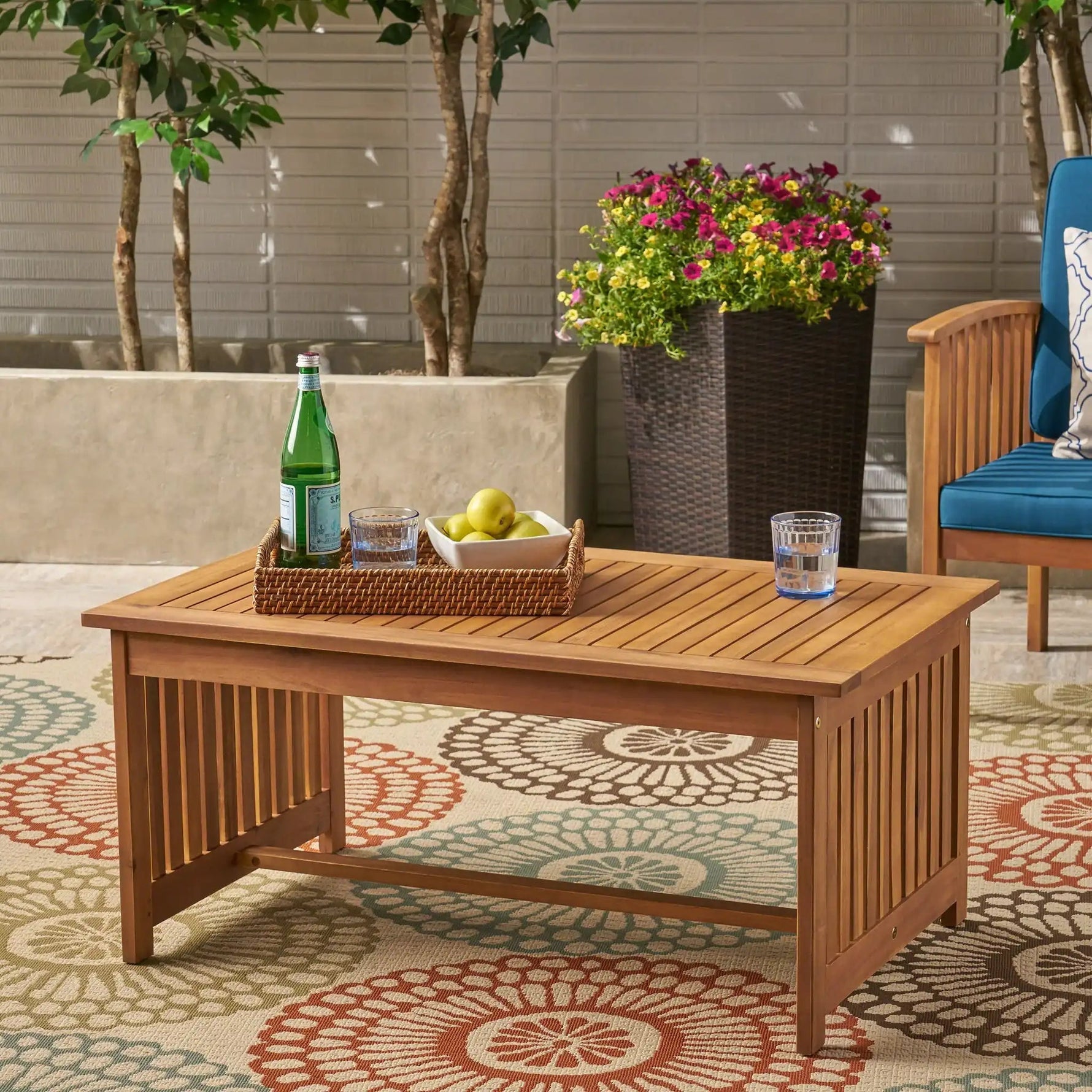 Acacia Wood Rectangular Patio Coffee Table for Outside