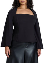 ELOQUII Women's Plus Size Square Neck Seam Detail Top - 14, Black Onyx