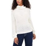 Planet Gold Womens Juniors Crochet Cowl Neck Sweater White L