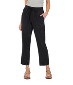 KUT from the Kloth Smocked Drawcord Pants for Women – Elastic Waist – Linen Blend Fabric – Multiple Pockets Black LG 27