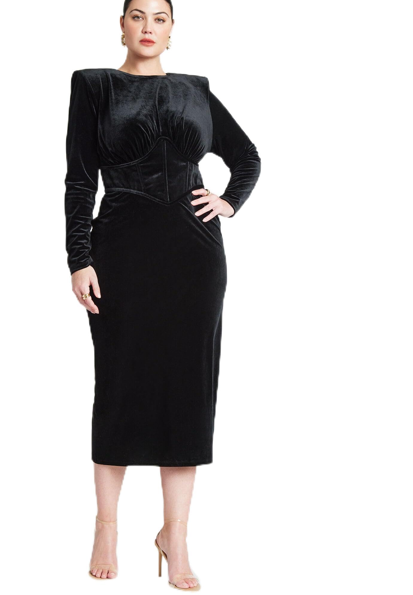ELOQUII Women's Plus Size Corset Detail Dress - 16, Black Onyx