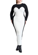 ELOQUII Women's Plus Size Maxi Sweater Dress with Colorblocked - 18/20, Black and White