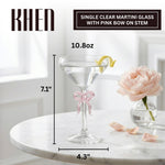 Single Clear Martini Glass with Pink Bow on Stem, One Piece
