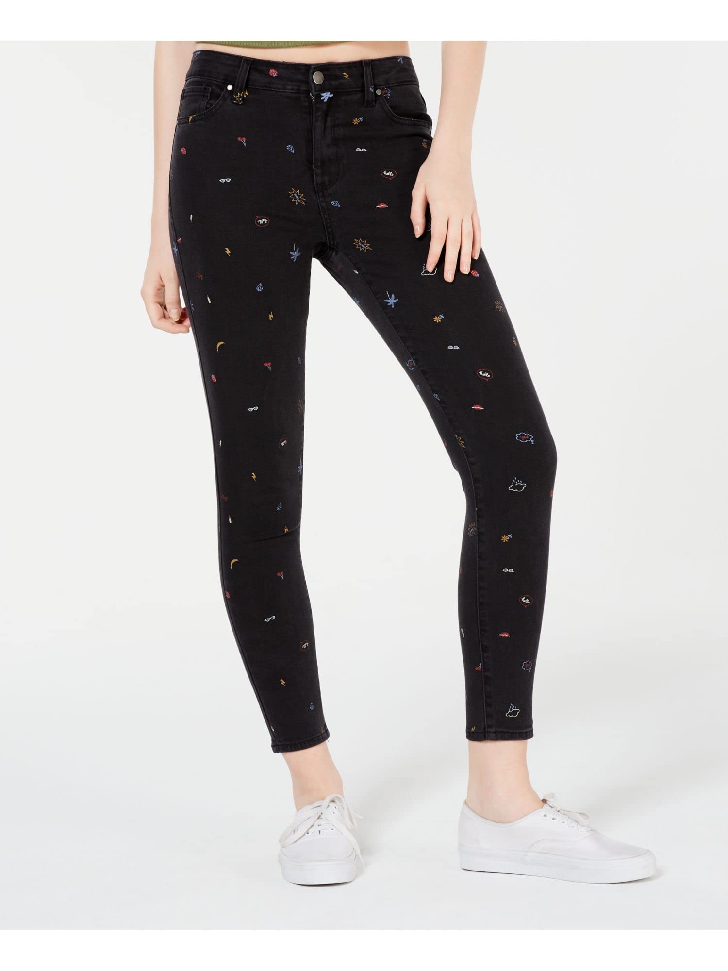 Tinseltown Juniors' Graphic-Print Skinny Jeans Black Size 3