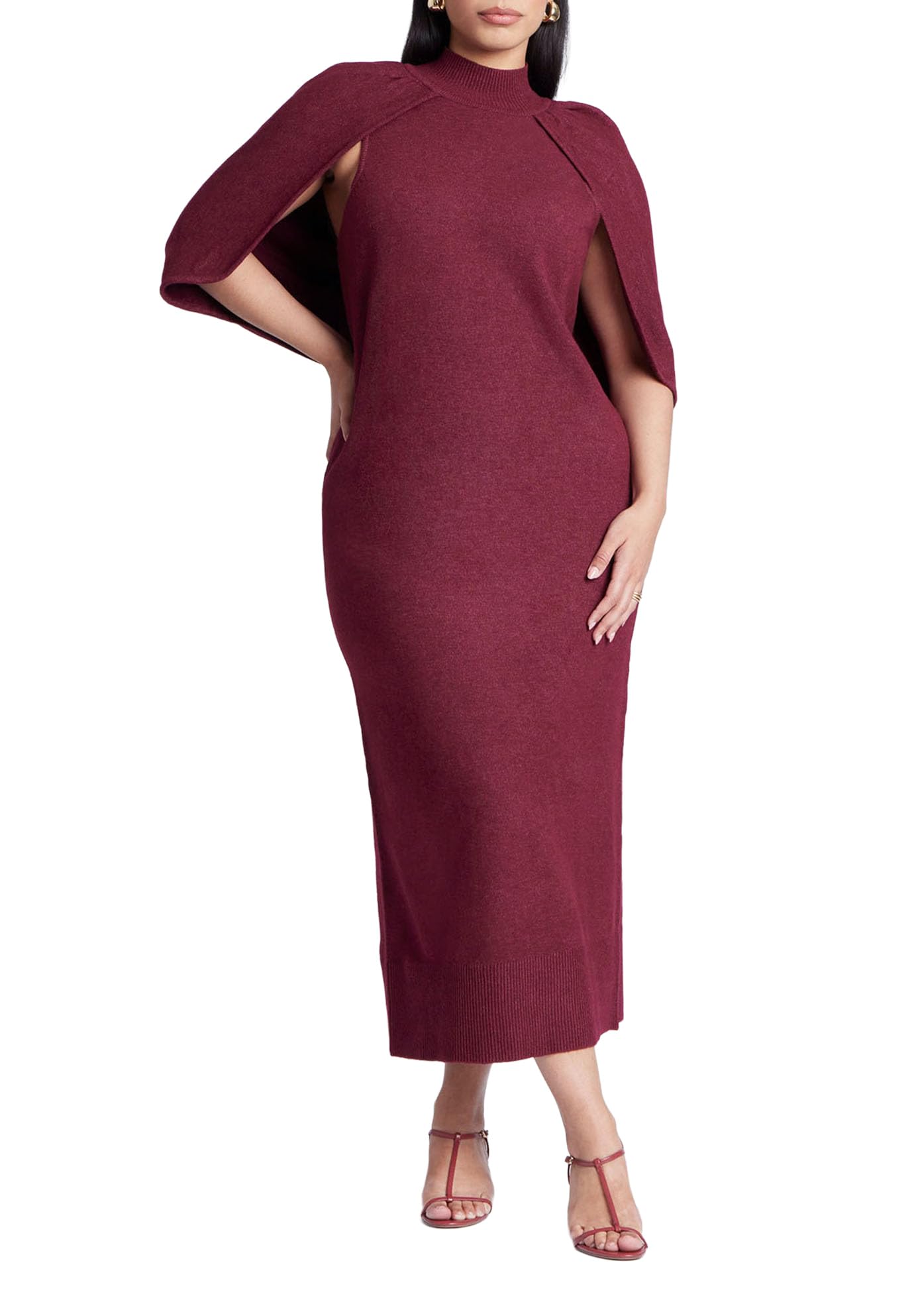 ELOQUII Women's Plus Size Sweater Cape Dress - 14/16, Bordeaux