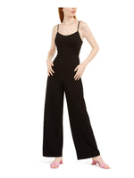 Teeze Me Womens Juniors Lace-Up Back Scoop Neck Jumpsuit Black 3/4