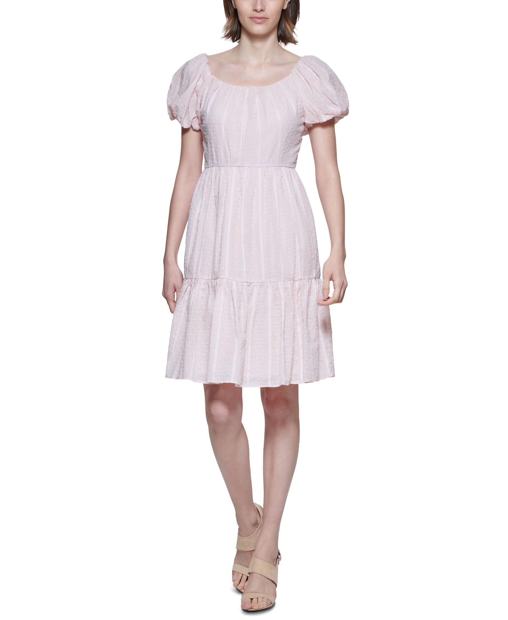 Calvin Klein Womens Cotton Clip Dot Fit & Flare Dress Pink 12