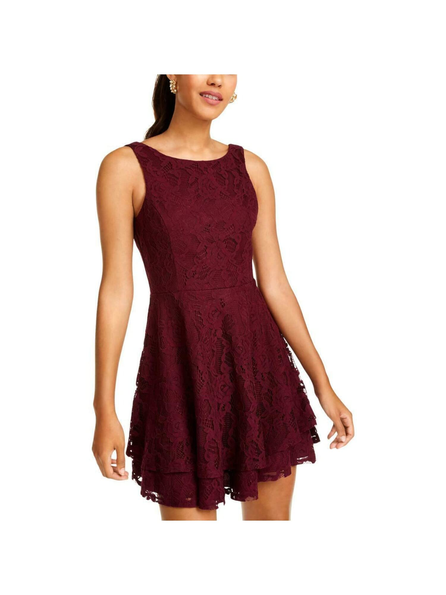 Speechless Womens Lace Sleeveless Fit & Flare Dress Purple 3