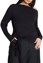 ELOQUII Women's Plus Size Asym Top with Tie - 22/24, Black Onyx