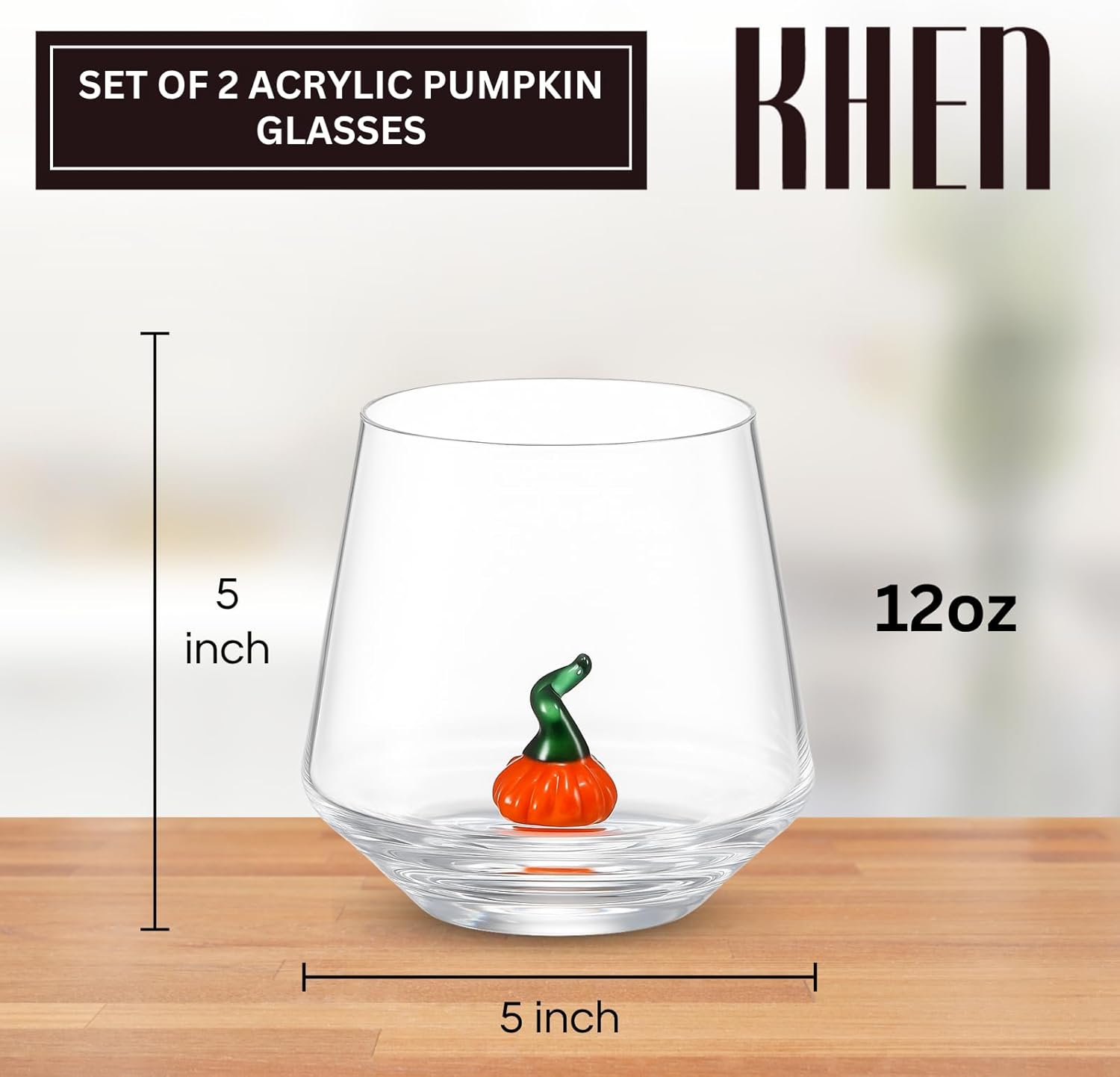 Khen Pumpkin Glass Set Fall Drinkware Decorative - 12oz Clear