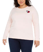 Tommy Hilfiger Womens Hearts, Cotton Sweater Pink 2X