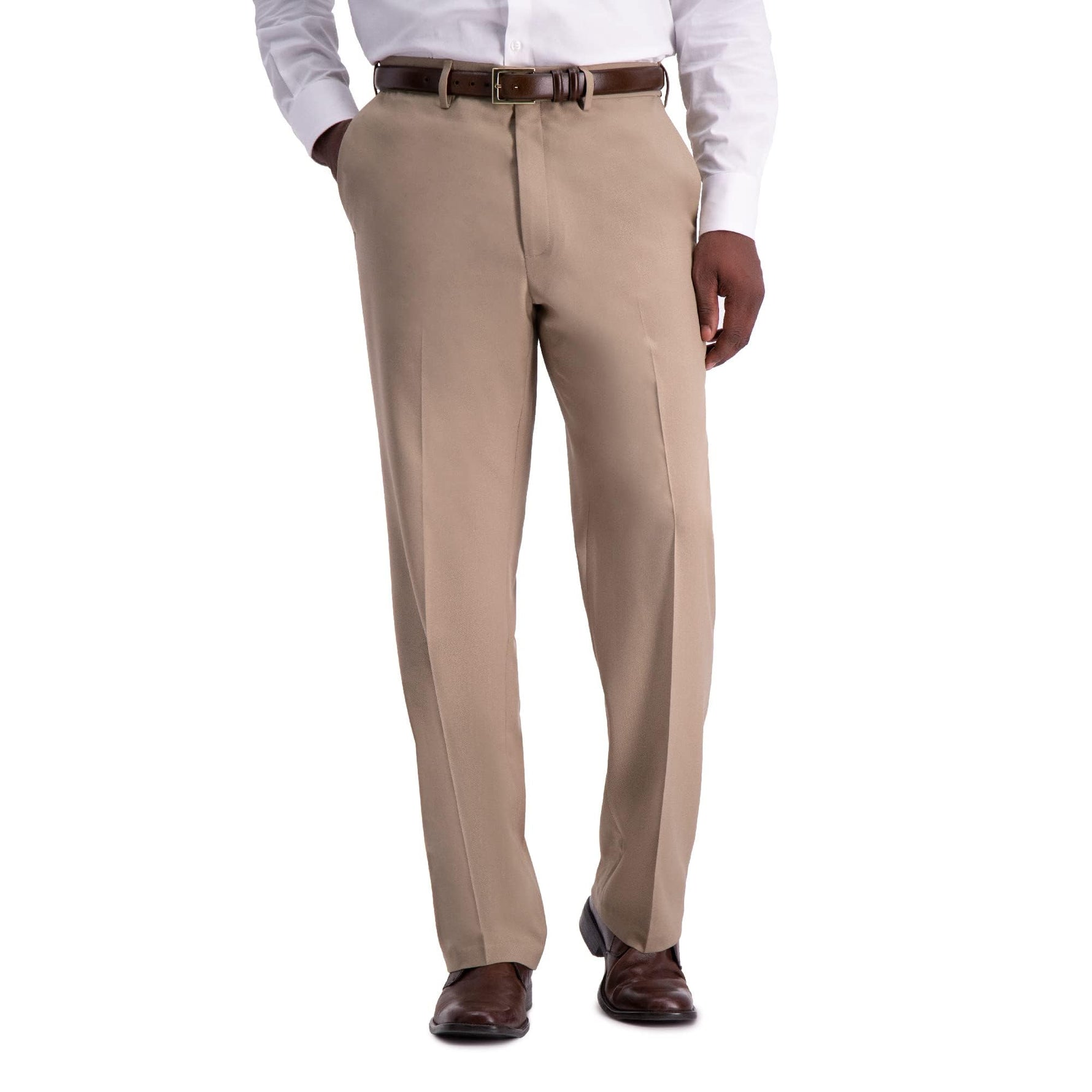 Haggar Mens Premium Comfort Reg. and Big & Tall Sizes Dress Pants, Medium Khaki, 38W X 32L US