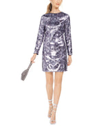 Vince Camuto Women's Sequined Snake-Embossed Shift Dress Blue Size 16