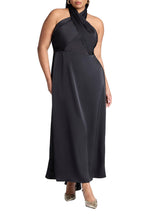 ELOQUII Women's Plus Size Halter Neck Satin Maxi Dress - 14, Black Onyx