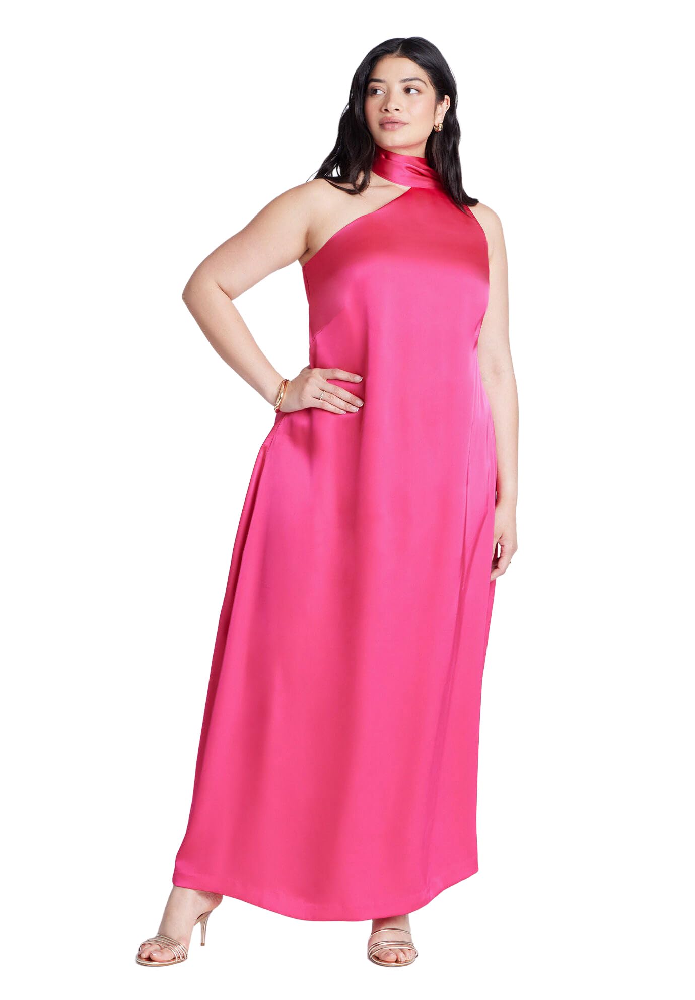 ELOQUII Women's Plus Size Scarf Neck Maxi Dress - 16, Pink Yarrow
