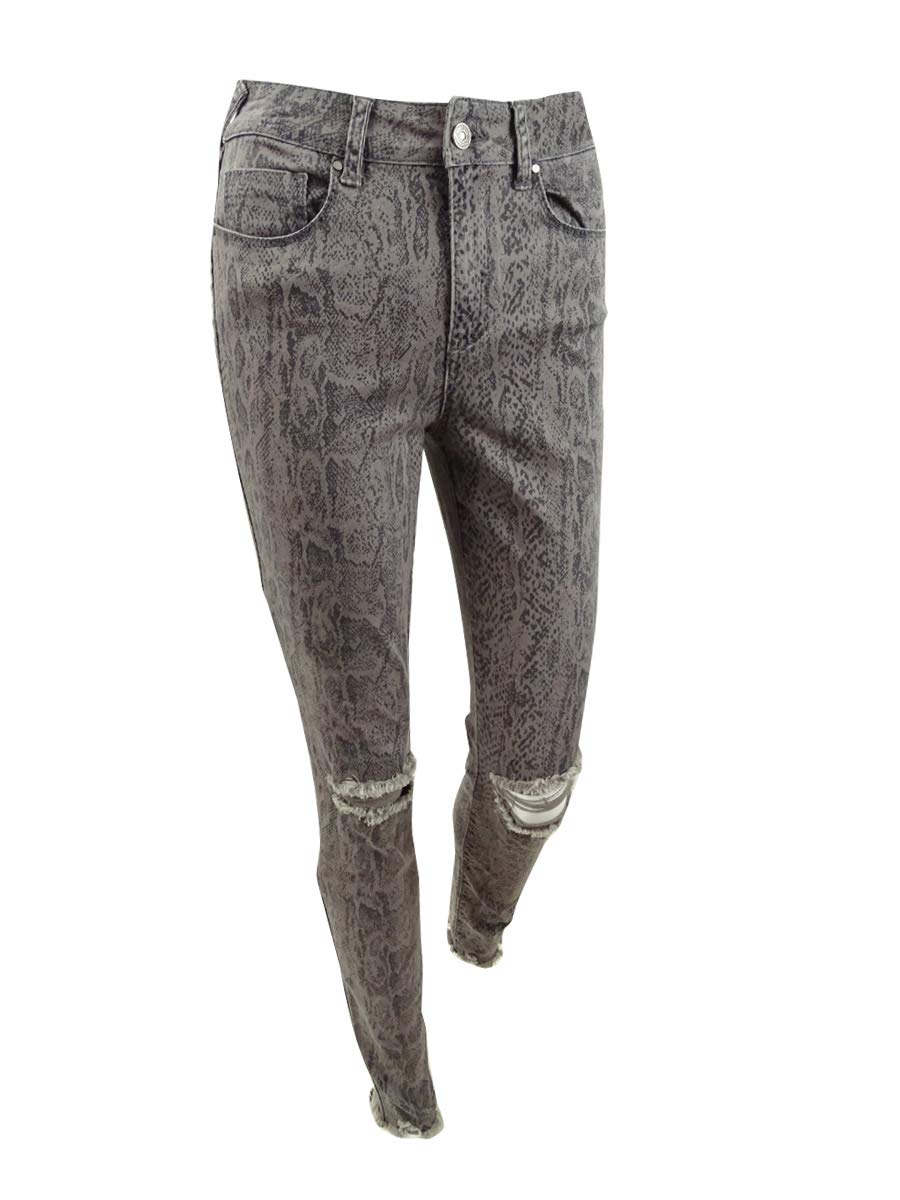Rewash Juniors' Stevie Ripped Printed Skinny Jeans Gray Pigment Size 1