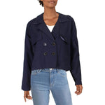 Maison Jules Womens Crop Cold Weather Trench Jacket Blue M