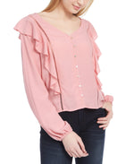 Planet Gold Juniors' Ruffle Jacquard Top Pink Size Large