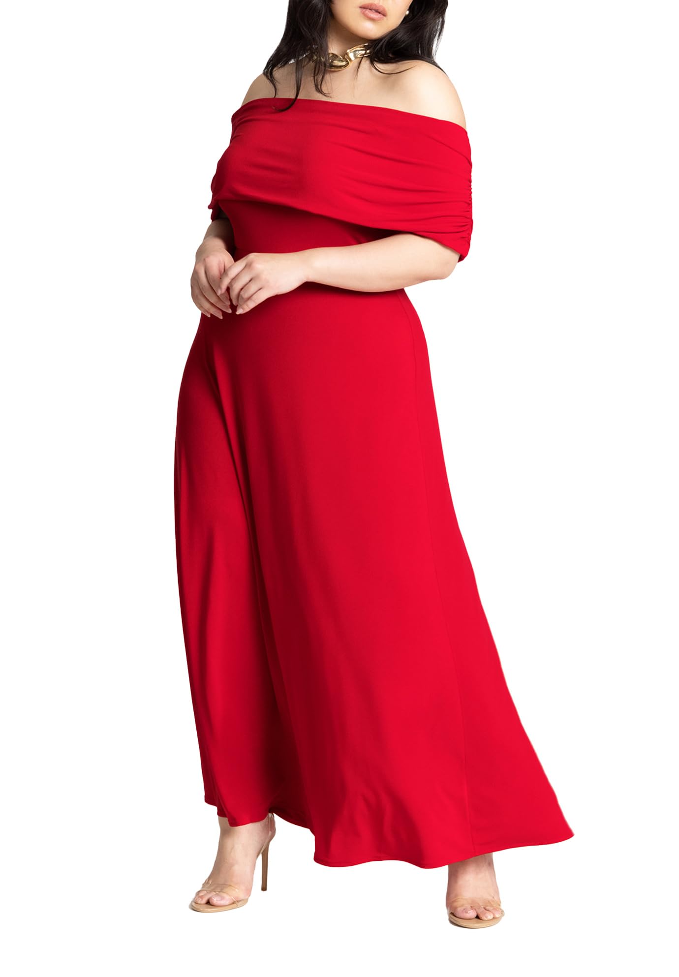 ELOQUII Women's Plus Size Off The Shoulder Maxi Dress - 28, Equestrian Red