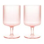 Khen Ripple Textured Blush Pink Stemmed Glass Wine Goblets | Set of 2