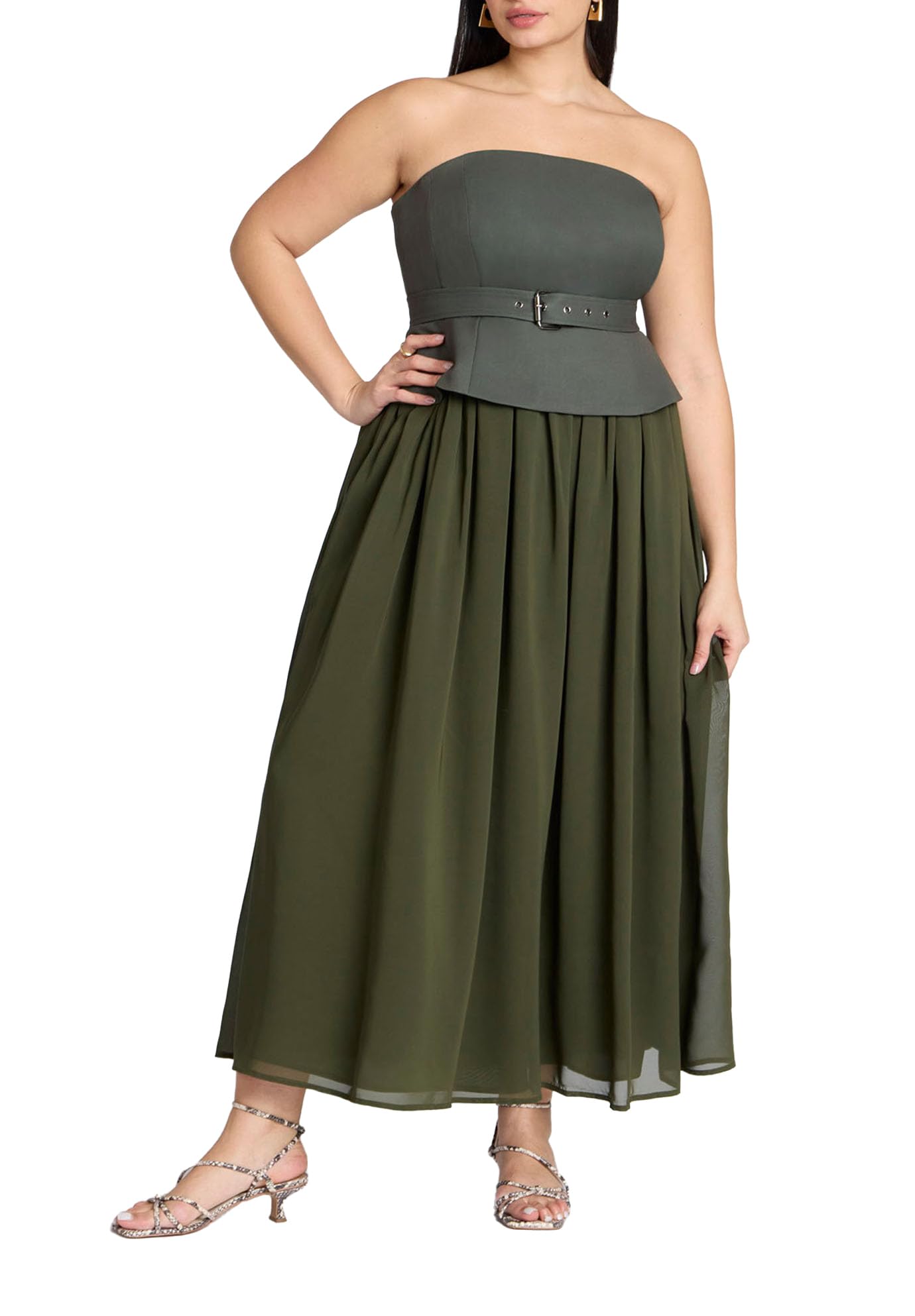 ELOQUII Women's Plus Size Strapless Flowy Maxi Dress - 24, Winter Moss
