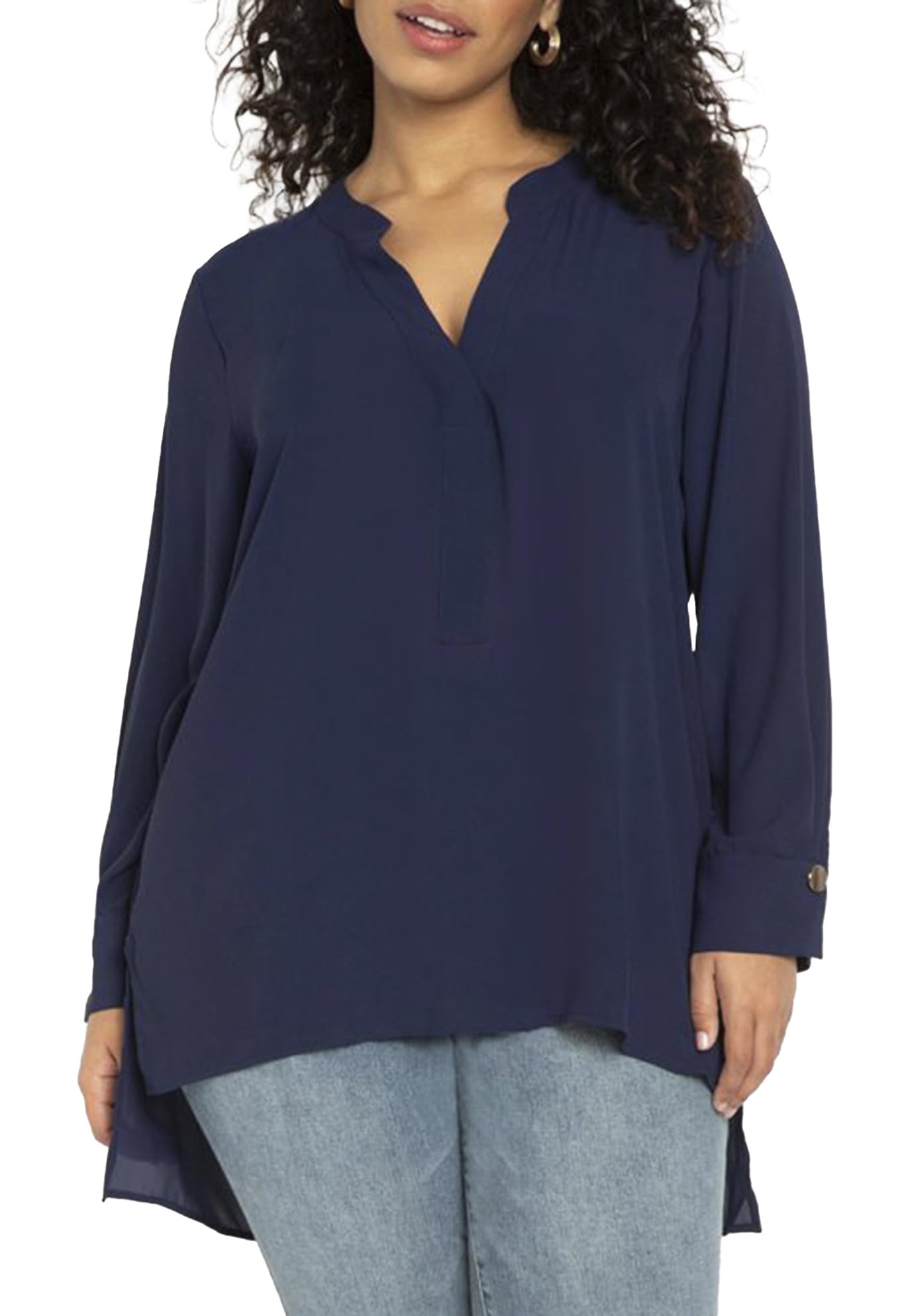 ELOQUII Women's Plus Size Mandarin Collar Tunic - 16, Evening Blue