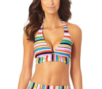 Anne Cole Women's Painted Stripe Banded Halter Bikini Top (Painted Sky Multi Stripe, Large)