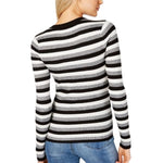 HOOKED UP Womens Black Stretch Metallic Striped Long Sleeve Crew Neck Sweater Juniors S