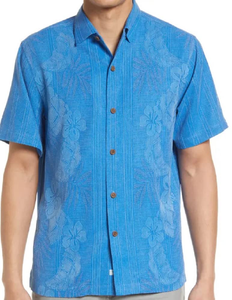 Tommy Bahama Bali Border Silk Camp Shirt (Color: Techno, Size L)
