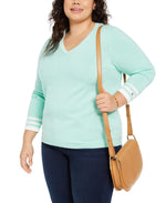 Tommy Hilfiger Plus Size Cotton V-Neck Pullover Sweater Green - 0X
