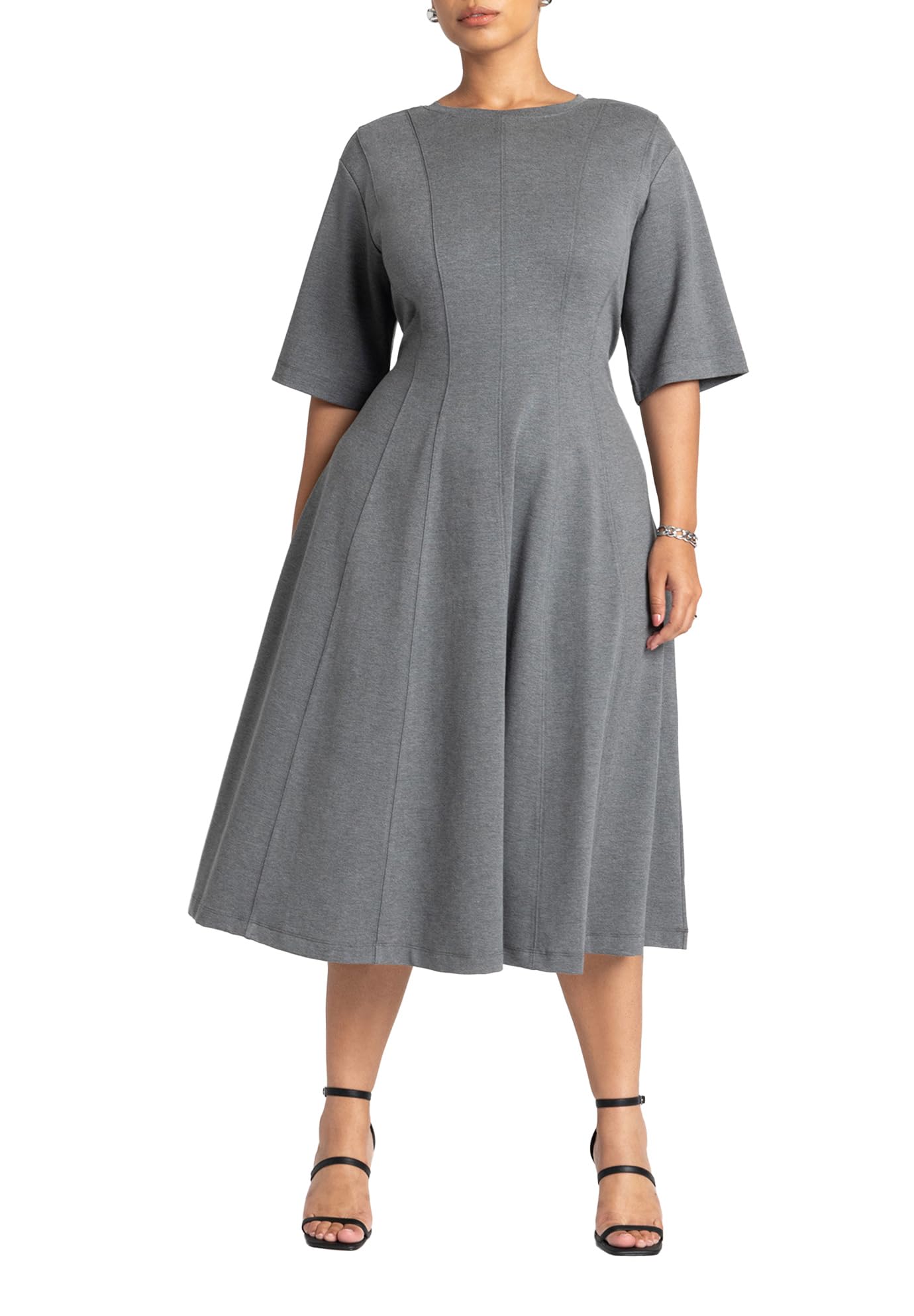 ELOQUII Women's Plus Size Seam Detail Ponte Workwear Midi Dress - 22, Grey Heather
