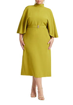 ELOQUII Women's Plus Size Cape Sleeve Belted Midi Dress - 20, Camp Green