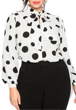 ELOQUII Women's Plus Size Printed Tie Neck Blouse - 20, Soft White Ground