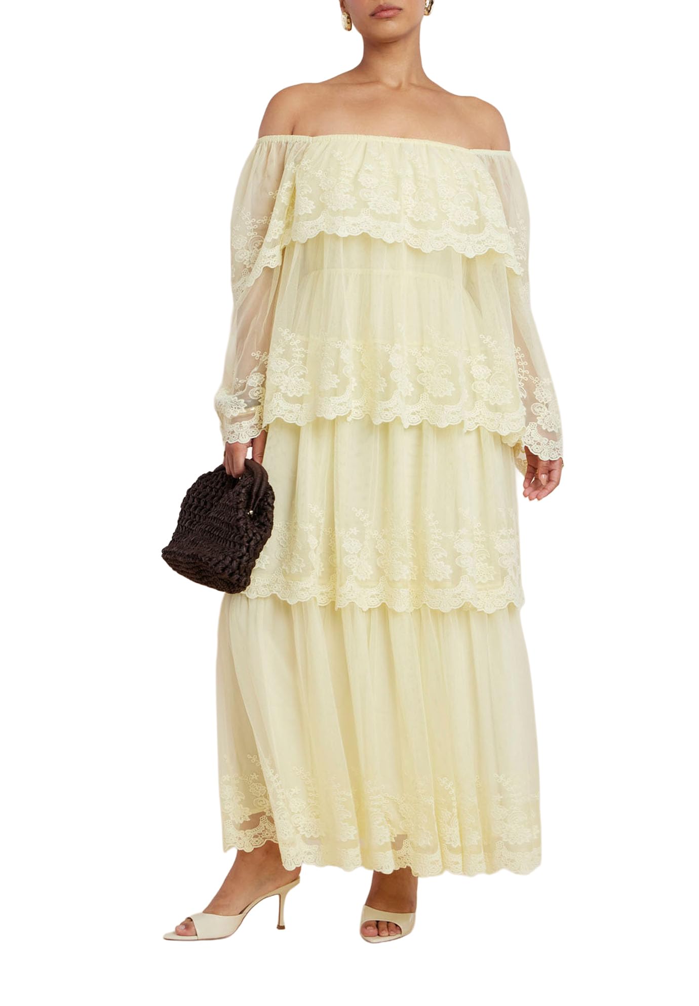 ELOQUII Women's Plus Size Tiered Lace Maxi Dress - 18, Flan