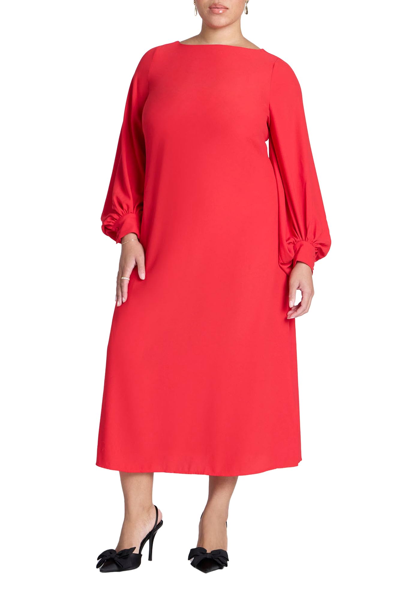 ELOQUII Women's Plus Size Sleeve Open Back Midi Dress - 16, Patrol Red