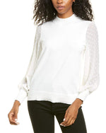 CeCe Long Sleeve Mock Neck Clip Sleeve Sweater Antique White SM