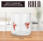 Red Bowtie Tumbler | Clear Water or Juice Glasses | Set of 2