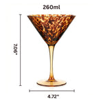Tortoise Leopard Print Martini 9oz - Set of 4, 7.1" Spotted Borosilicate Cocktail Stem