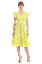 London Times Women's Cotton Poplin V-Neck Tiered Feminine Easy Summer Vacation Dress, Daiduiri Green