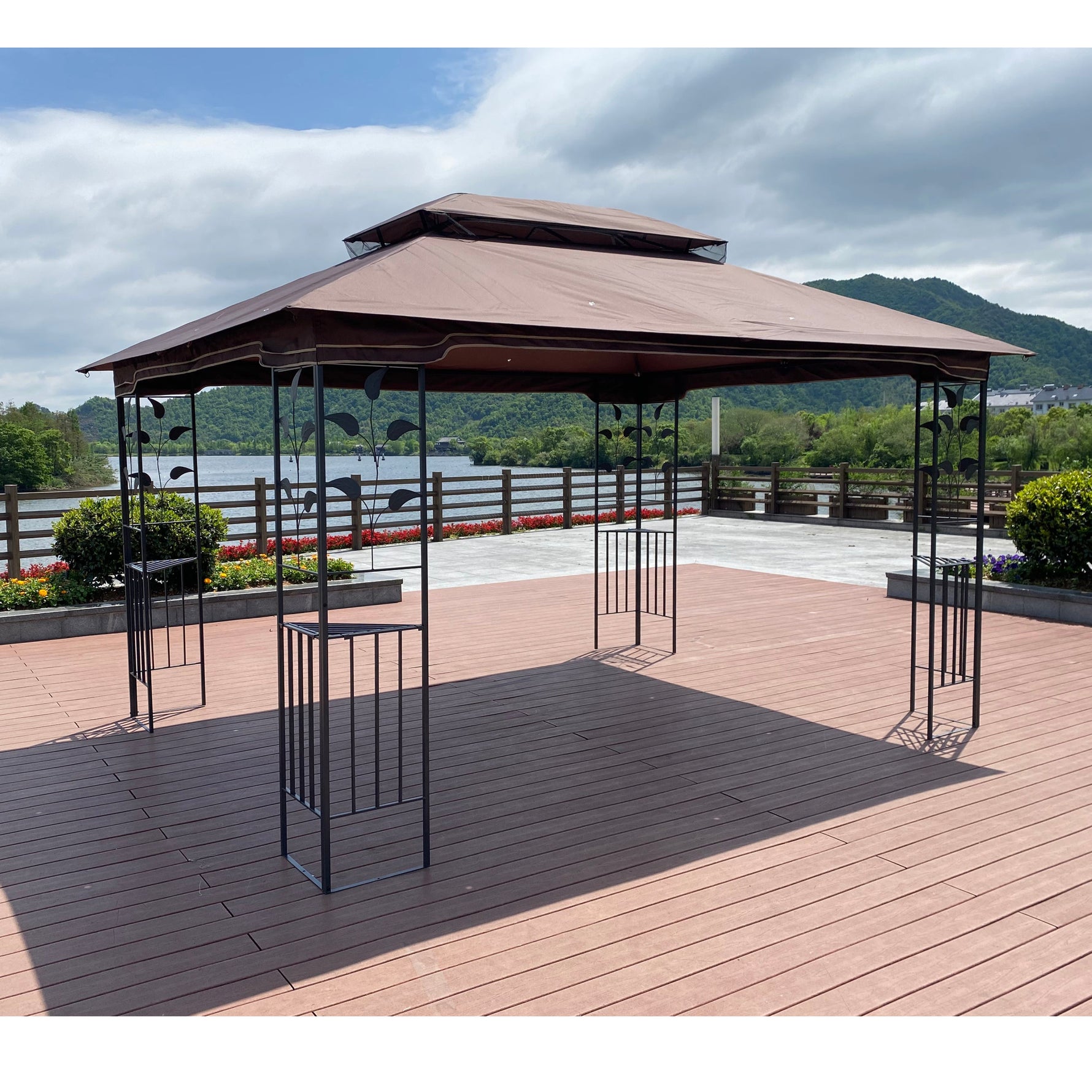 13 x 10 ft Patio Gazebo Tent with Ventilated Double Roof and Mosquito Net