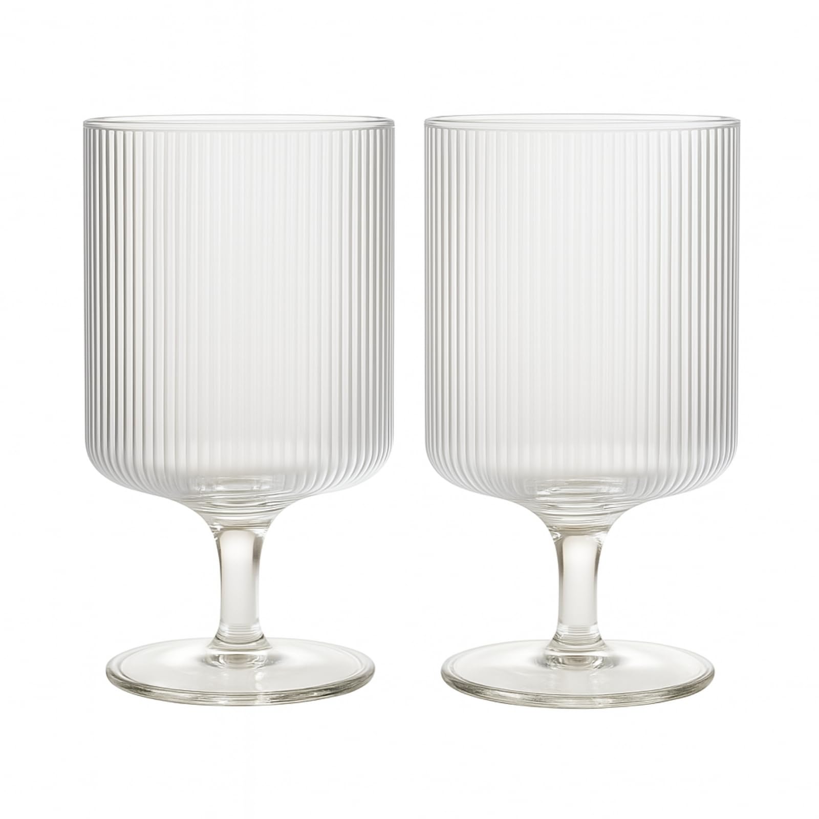 Khen Textured Clear Glass Ribbed Modern Elegant Wine Goblets | Set of 2