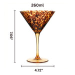 Tortoise Leopard Print Martini 9oz - Set of 2, 7.1" Spotted Borosilicate Cocktail