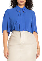 ELOQUII Women's Plus Size Bow Blouse with Flutter Sleeve - 28, Cobalt Blue