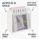Khen Acrylic Magazine Holder with Gold Trim - 12.40" x 10" x 4.49"