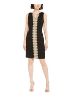 PAPPAGALLO Womens Black Sleeveless Jewel Neck Above The Knee Shift Evening Dress Size 4