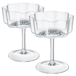 Flower Wave Coupe Cocktail Colored Glass | Set of 2 | Clear