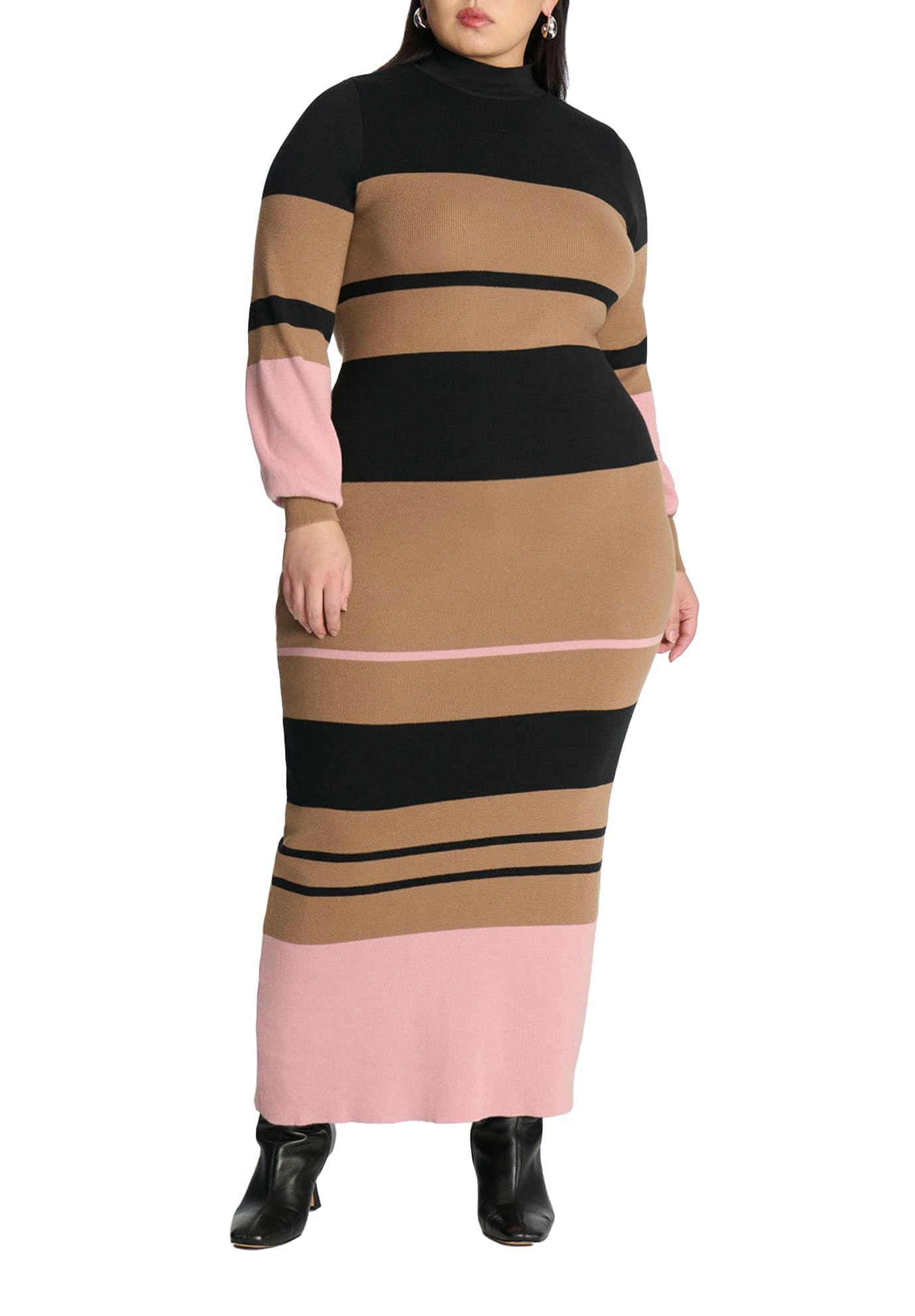ELOQUII Women's Plus Size Striped Mock Neck Sweater Dress - 22/24, Napoleon Stripe