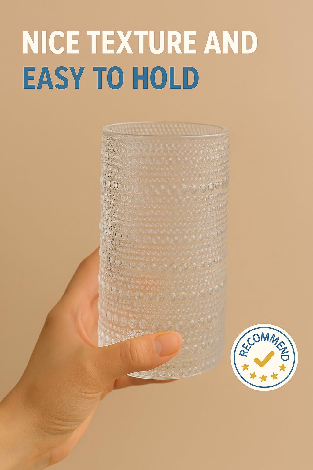 Khen Hobnail Drinking Glasses with Straws | Clear Colors | Set of 6