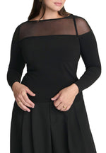 ELOQUII Elements Women's Plus Size Mesh Panel Long Sleeve Top - 18/20, Black Onyx