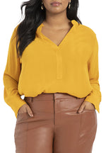 ELOQUII Women's Plus Size Mandarin Collar Tunic - 22, Gold